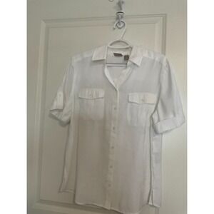CHICO'S Women's size 2 white shirt button up short sleeve travel preppy